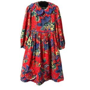 Vintage 90s Anne Savoy Red Floral Prairie Dress Girls 12